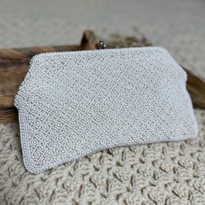 Vintage 50s White Beaded Clutch Purse